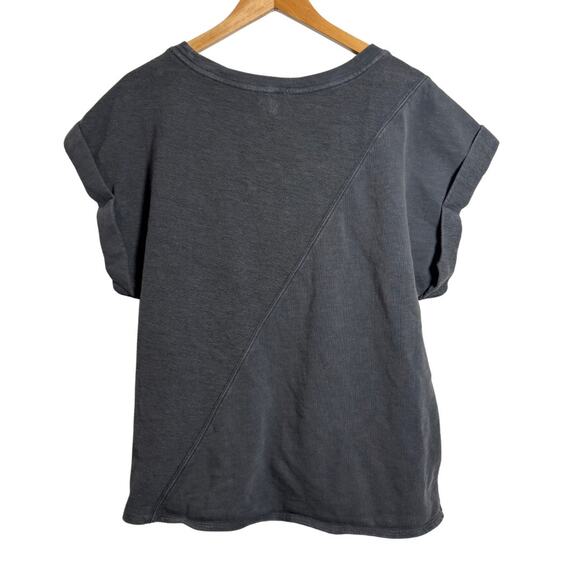 Pilcro Anthropologie Washed Black Tie Front Top Size Medium Short Sleeve - Picture 4 of 5